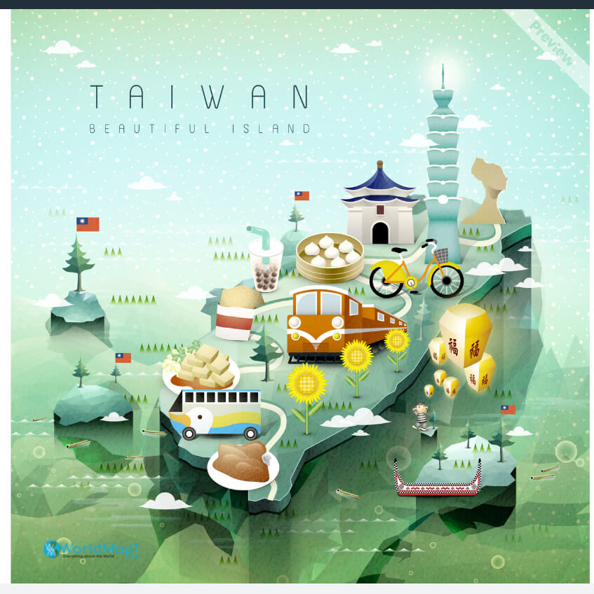 Carte de l'ile de Taiwan
